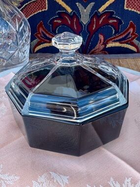Vintage Arcoroc Octime Black Glass Lidded Bowl – 1980s French Collectible